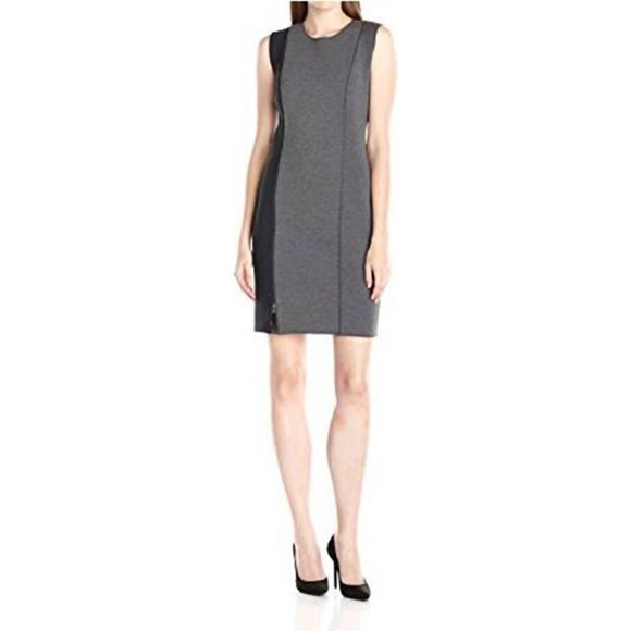 T Tahari Kinley Sheath Dress Womens 6 Grey Black F911D605 NEW Colorblock Zip